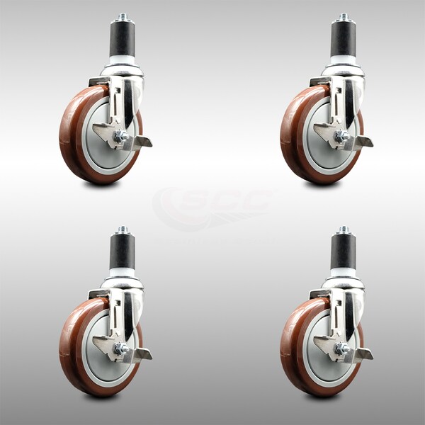 Service Caster 5 Inch 316SS Maroon Poly Swivel 1-1/2 Inch Expanding Stem Caster Set Brake SCC SCC-SS316EX20S514-PPUB-MRN-TLB-112-4 - main